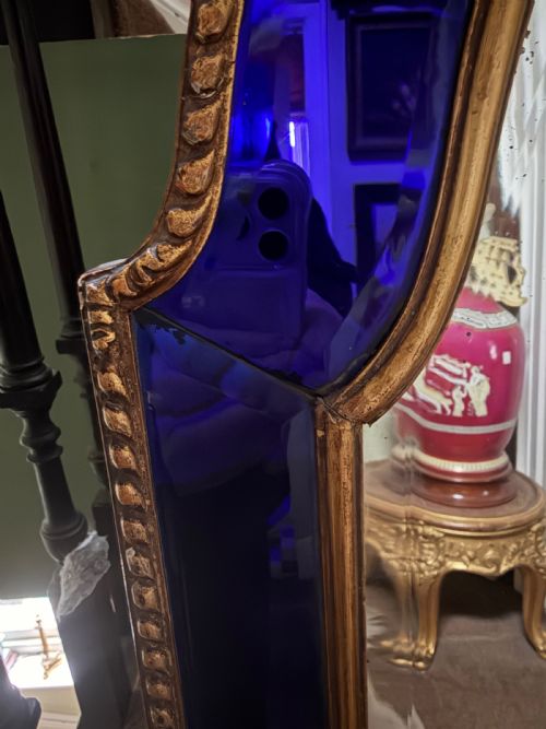 A SPECTACULAR LATE C19TH EARLY C20TH COLBALT BLUE GLASS MARGINEDGED MIRROR - ADDITIONAL PHOTO 6