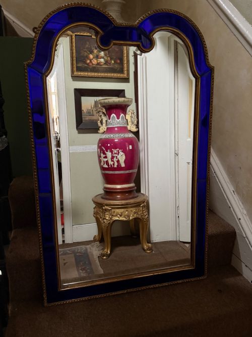 A SPECTACULAR LATE C19TH EARLY C20TH COLBALT BLUE GLASS MARGINEDGED MIRROR - ADDITIONAL PHOTO 9