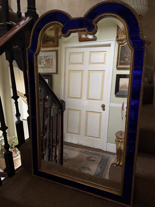 A SPECTACULAR LATE C19TH EARLY C20TH COLBALT BLUE GLASS MARGINEDGED MIRROR - ADDITIONAL PHOTO 8