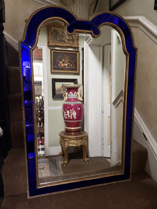 A SPECTACULAR LATE C19TH EARLY C20TH COLBALT BLUE GLASS MARGINEDGED MIRROR - ADDITIONAL PHOTO 12