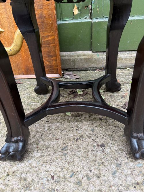 LATE C19TH CHINESE QING DYNASTY CARVED HARDWOOD HONGMU LOW JARDINIERE STAND OR OCCASIONAL TABLE WITH INSET VARIEGATED ROUGE MARBLE TOP - ADDITIONAL PHOTO 9