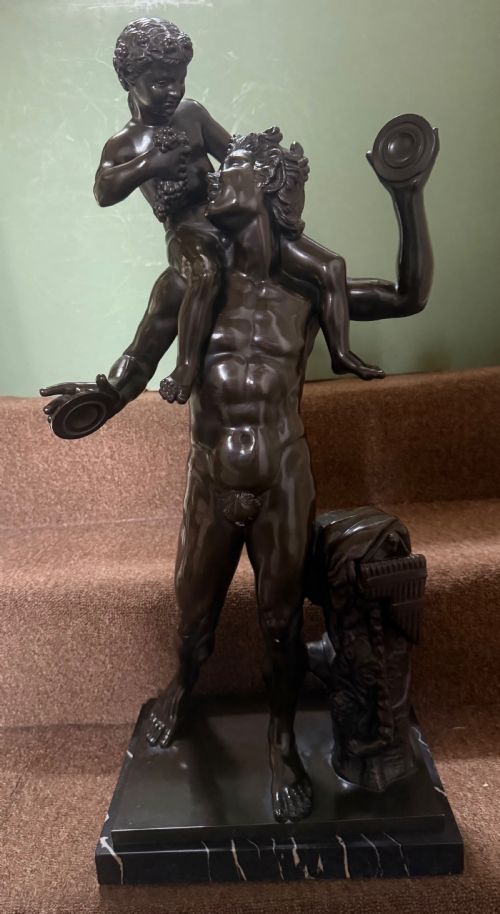 fig 2. Large late C19th / early C20th Italian ‘Grand Tour ‘ souvenir bronze study , after the antique, of a Faun and the infant Bacchus.