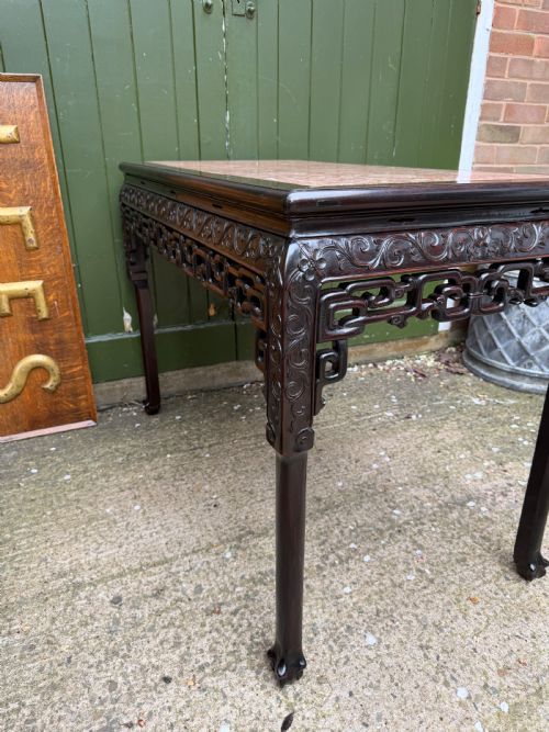 LATE C19TH CHINESE QING DYNASTY CARVED HARDWOOD RECTANGULAR CENTRE TABLE WITH INSET ROUGE MARBLE PANEL TOP - ADDITIONAL PHOTO 18