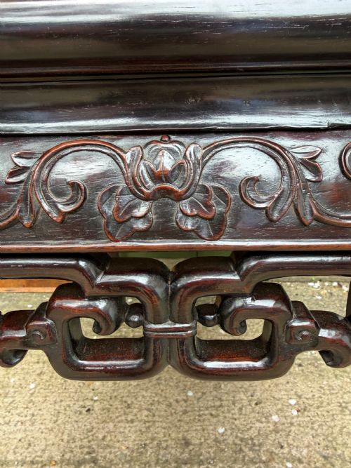 LATE C19TH CHINESE QING DYNASTY CARVED HARDWOOD RECTANGULAR CENTRE TABLE WITH INSET ROUGE MARBLE PANEL TOP - ADDITIONAL PHOTO 20