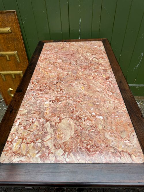 LATE C19TH CHINESE QING DYNASTY CARVED HARDWOOD RECTANGULAR CENTRE TABLE WITH INSET ROUGE MARBLE PANEL TOP - ADDITIONAL PHOTO 22