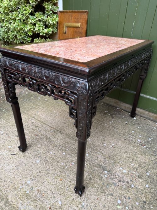 LATE C19TH CHINESE QING DYNASTY CARVED HARDWOOD RECTANGULAR CENTRE TABLE WITH INSET ROUGE MARBLE PANEL TOP - ADDITIONAL PHOTO 23