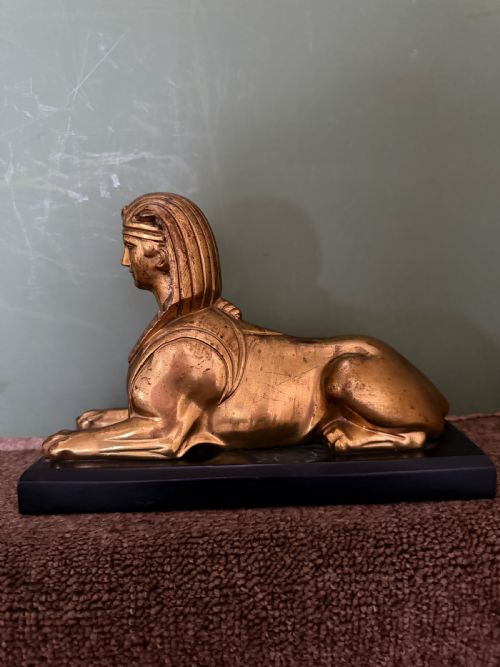 PAIR OF EARLY C19TH GILDED BRONZE STUDIES OF RECUMBENT SPHINXES ON RECTANGULAR PATINATED BRONZE PLINTH BASES - ADDITIONAL PHOTO 3