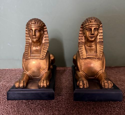 PAIR OF EARLY C19TH GILDED BRONZE STUDIES OF RECUMBENT SPHINXES ON RECTANGULAR PATINATED BRONZE PLINTH BASES - ADDITIONAL PHOTO 7