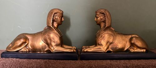 PAIR OF EARLY C19TH GILDED BRONZE STUDIES OF RECUMBENT SPHINXES ON RECTANGULAR PATINATED BRONZE PLINTH BASES - ADDITIONAL PHOTO 21