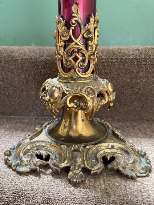 fig 1. A flamboyant mid C19th ormolu-mounted red enamel glass-bodied lamp .