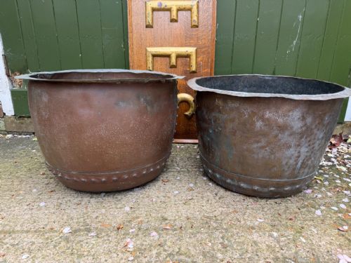 MATCHED PAIR OF C19TH WEATHERED COPPER COPPERS WITH GOOD PATINA AND VERDIGRIS SURFACE - ADDITIONAL PHOTO 5