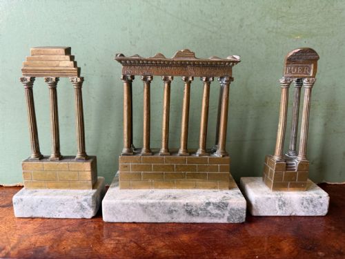 COLLECTION OF 3 LATE C19TH ITALIAN GRAND TOUR SOUVENIR POLISHED BRONZE MINIATURE ARCHITECTURAL TEMPLE RUIN MODELS OF THE FORO ROMANO - ADDITIONAL PHOTO 2