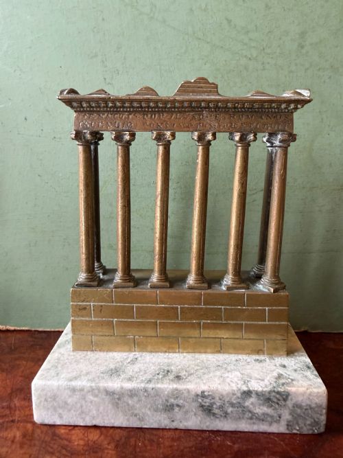 COLLECTION OF 3 LATE C19TH ITALIAN GRAND TOUR SOUVENIR POLISHED BRONZE MINIATURE ARCHITECTURAL TEMPLE RUIN MODELS OF THE FORO ROMANO - ADDITIONAL PHOTO 3