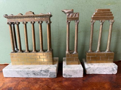 COLLECTION OF 3 LATE C19TH ITALIAN GRAND TOUR SOUVENIR POLISHED BRONZE MINIATURE ARCHITECTURAL TEMPLE RUIN MODELS OF THE FORO ROMANO - ADDITIONAL PHOTO 10