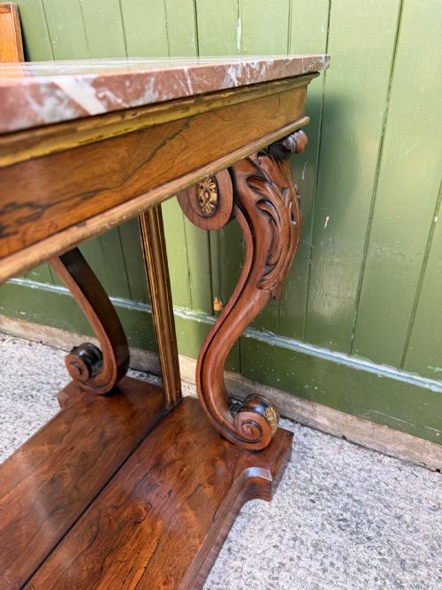 EARLY C19TH REGENCY PERIOD ROSEWOOD AND PARCELGILT INSET MIRRORBACK CONSOLE TABLE WITH FIGURED MARBLE TOP - ADDITIONAL PHOTO 9