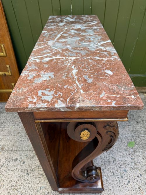 EARLY C19TH REGENCY PERIOD ROSEWOOD AND PARCELGILT INSET MIRRORBACK CONSOLE TABLE WITH FIGURED MARBLE TOP - ADDITIONAL PHOTO 10