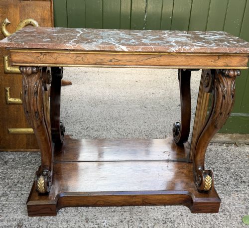 EARLY C19TH REGENCY PERIOD ROSEWOOD AND PARCELGILT INSET MIRRORBACK CONSOLE TABLE WITH FIGURED MARBLE TOP - ADDITIONAL PHOTO 12
