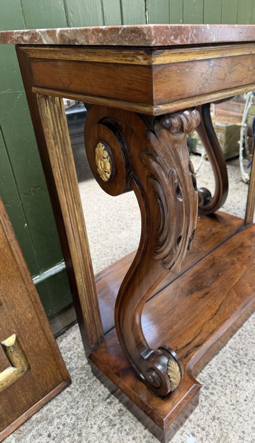 EARLY C19TH REGENCY PERIOD ROSEWOOD AND PARCELGILT INSET MIRRORBACK CONSOLE TABLE WITH FIGURED MARBLE TOP - ADDITIONAL PHOTO 21
