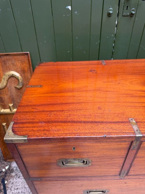 MID C19TH BRASSBOUND MAHOGANY OFFICERS MILITARY CAMPAIGN 2PART CHEST OF DRAWERS - ADDITIONAL PHOTO 3