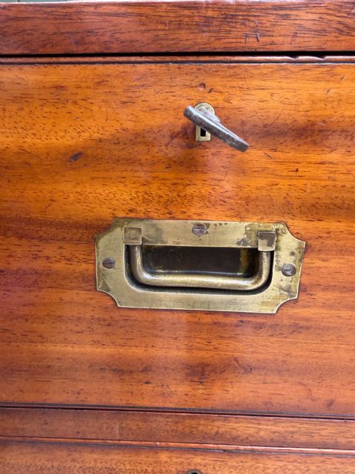 MID C19TH BRASSBOUND MAHOGANY OFFICERS MILITARY CAMPAIGN 2PART CHEST OF DRAWERS - ADDITIONAL PHOTO 16