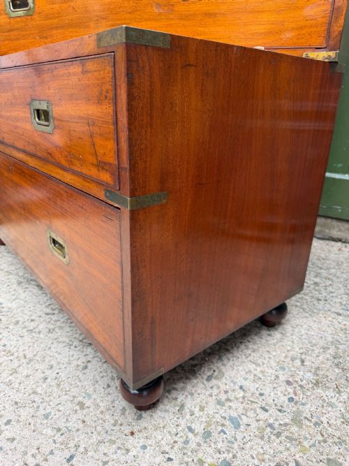MID C19TH BRASSBOUND MAHOGANY OFFICERS MILITARY CAMPAIGN 2PART CHEST OF DRAWERS - ADDITIONAL PHOTO 18