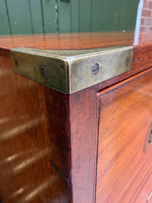 MID C19TH BRASSBOUND MAHOGANY OFFICERS MILITARY CAMPAIGN 2PART CHEST OF DRAWERS - ADDITIONAL PHOTO 19