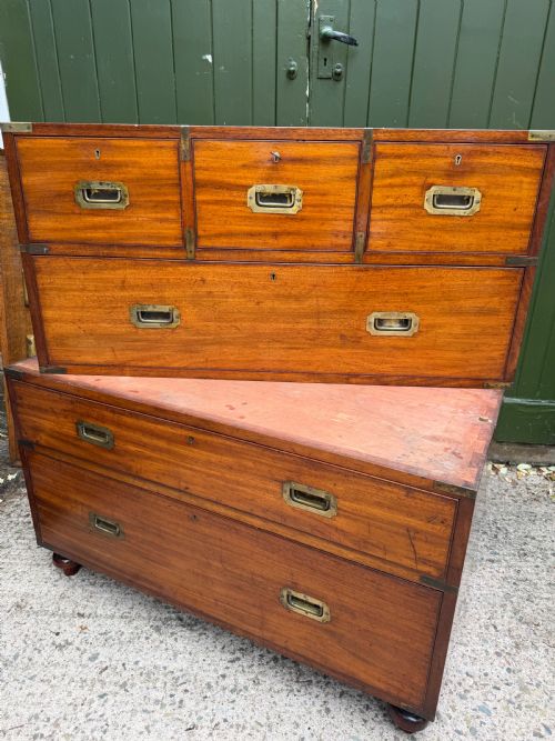 MID C19TH BRASSBOUND MAHOGANY OFFICERS MILITARY CAMPAIGN 2PART CHEST OF DRAWERS - ADDITIONAL PHOTO 20