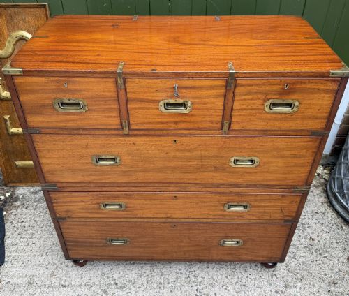 MID C19TH BRASSBOUND MAHOGANY OFFICERS MILITARY CAMPAIGN 2PART CHEST OF DRAWERS - ADDITIONAL PHOTO 1