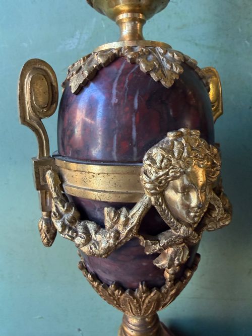 PAIR OF LATE C19TH FRENCH ORMOLUMOUNTED ROUGE MARBLE LAMPS IN THE C18TH LOUIS XVI PERIOD STYLE - ADDITIONAL PHOTO 7