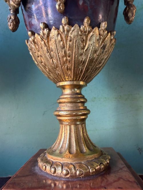 PAIR OF LATE C19TH FRENCH ORMOLUMOUNTED ROUGE MARBLE LAMPS IN THE C18TH LOUIS XVI PERIOD STYLE - ADDITIONAL PHOTO 8