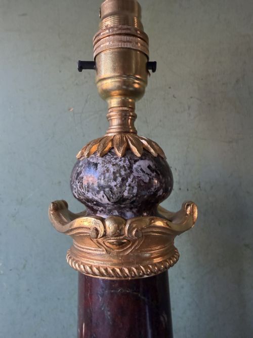 IMPOSING PAIR OF LATE C19TH EARLY C20TH FRENCH ORMOLUMOUNTED ROSSO LEVANTO MARBLE LAMPS IN THE C18TH LOUIS XVI TASTE - ADDITIONAL PHOTO 14
