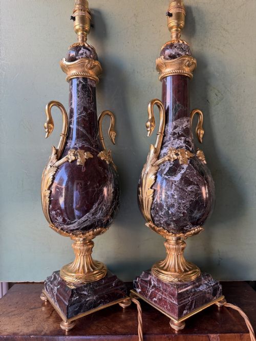 IMPOSING PAIR OF LATE C19TH EARLY C20TH FRENCH ORMOLUMOUNTED ROSSO LEVANTO MARBLE LAMPS IN THE C18TH LOUIS XVI TASTE - ADDITIONAL PHOTO 18