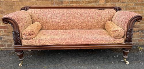 Early C19th William IV Period Carved Mahogany Framed Scroll-end Sofa .