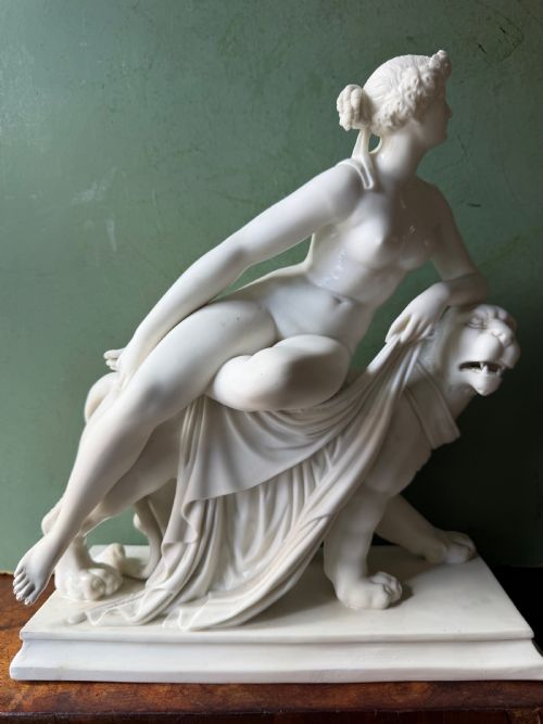 FINE LARGER SCALE LATE C19TH NEOCLASSICAL SWEDISH PARIAN PORCELAIN STUDY OF ARIADNE AND THE PANTHER AFTER JOHANN HEINRICH DANNECKER - ADDITIONAL PHOTO 12