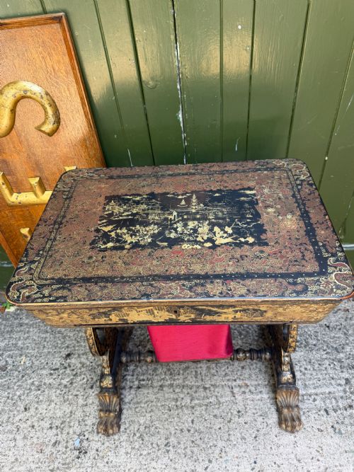 MID C19TH CHINESE EXPORT LACQUER SEWING OR LADIES WORKTABLE WITH GILDED DECORATION - ADDITIONAL PHOTO 1