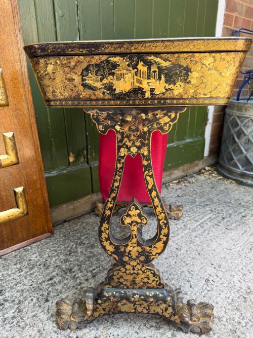 MID C19TH CHINESE EXPORT LACQUER SEWING OR LADIES WORKTABLE WITH GILDED DECORATION - ADDITIONAL PHOTO 13
