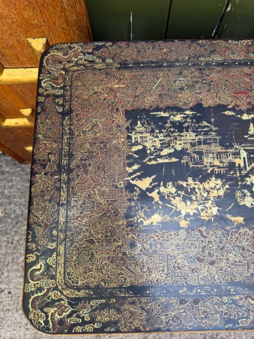 MID C19TH CHINESE EXPORT LACQUER SEWING OR LADIES WORKTABLE WITH GILDED DECORATION - ADDITIONAL PHOTO 19