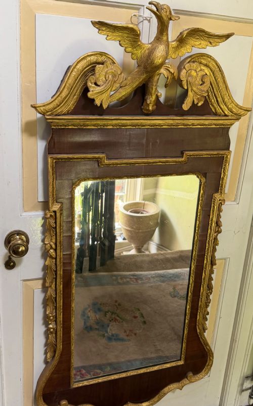 C19TH GEORGE II PERIOD REVIVAL MAHOGANY AND PARCELGILT FRAMED PIER MIRROR IN THE MANNER OF WILLIAM KENT - ADDITIONAL PHOTO 7