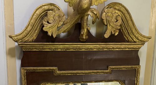 C19TH GEORGE II PERIOD REVIVAL MAHOGANY AND PARCELGILT FRAMED PIER MIRROR IN THE MANNER OF WILLIAM KENT - ADDITIONAL PHOTO 12