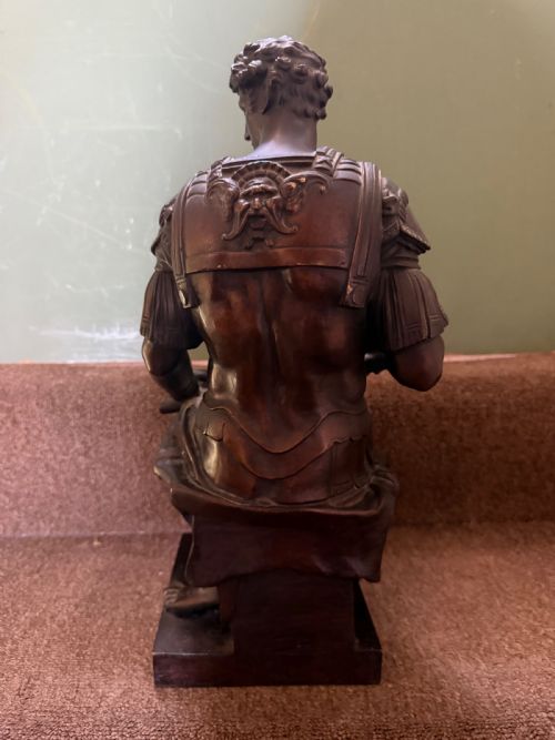 FINELY CAST PAIR OF LARGE C19TH ITALIAN GRAND TOUR SOUVENIR BRONZE SCULPTURES OF LORENZO GUILIANO DE MEDICI AFTER MICHELANGELO - ADDITIONAL PHOTO 3