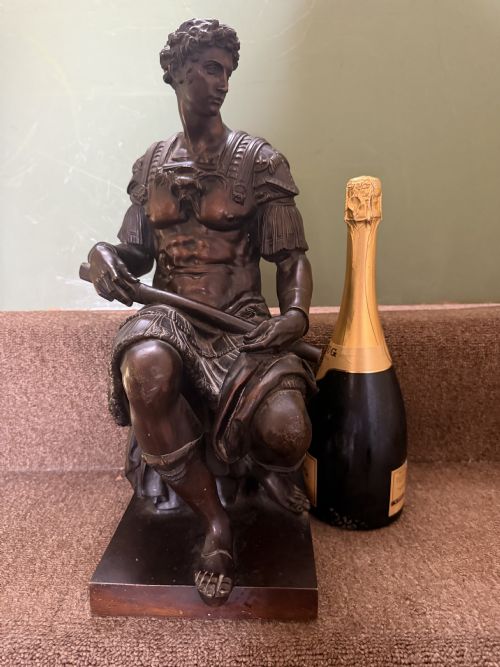 FINELY CAST PAIR OF LARGE C19TH ITALIAN GRAND TOUR SOUVENIR BRONZE SCULPTURES OF LORENZO GUILIANO DE MEDICI AFTER MICHELANGELO - ADDITIONAL PHOTO 14