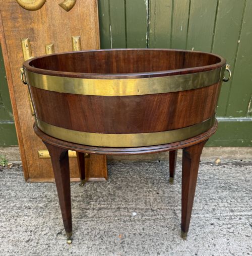 Elegant C18th George III Period Mahogany Oval Brass-bound Wine-cooler on Stand .