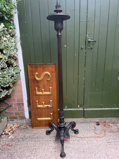 Large Late C19th Bronze Patinated Cast-iron Standard Lamp of Classical Grecian Design.
