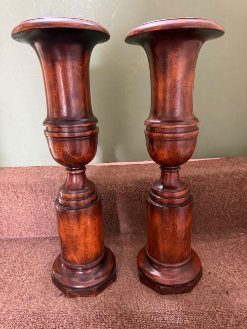 Tall Pair of Decorative C19th Turned Walnut Vases of Neo-classical Design.