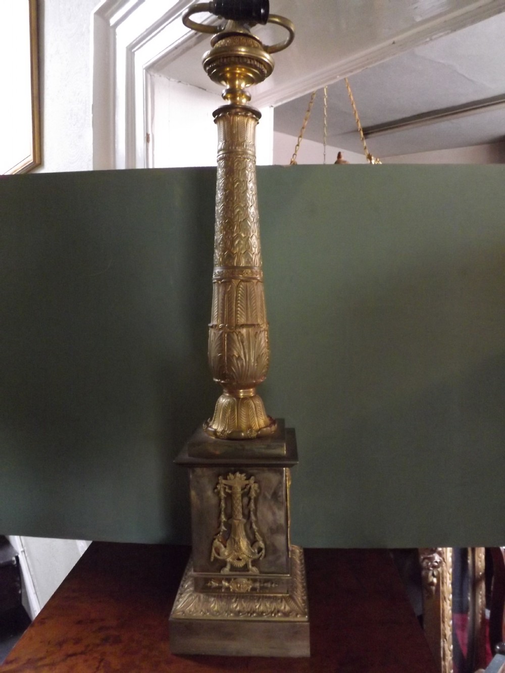 C19th French gilt-brass Empire design lamp-base