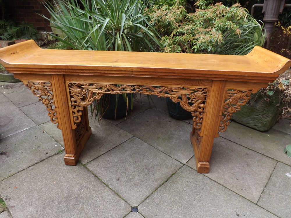 Early C20th Chinese carved elm altar table.