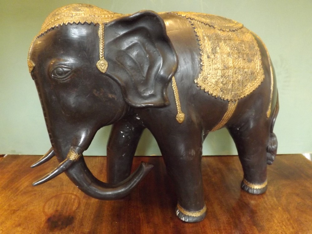 Late C19th Asian bronze study of a caparisoned elephant.