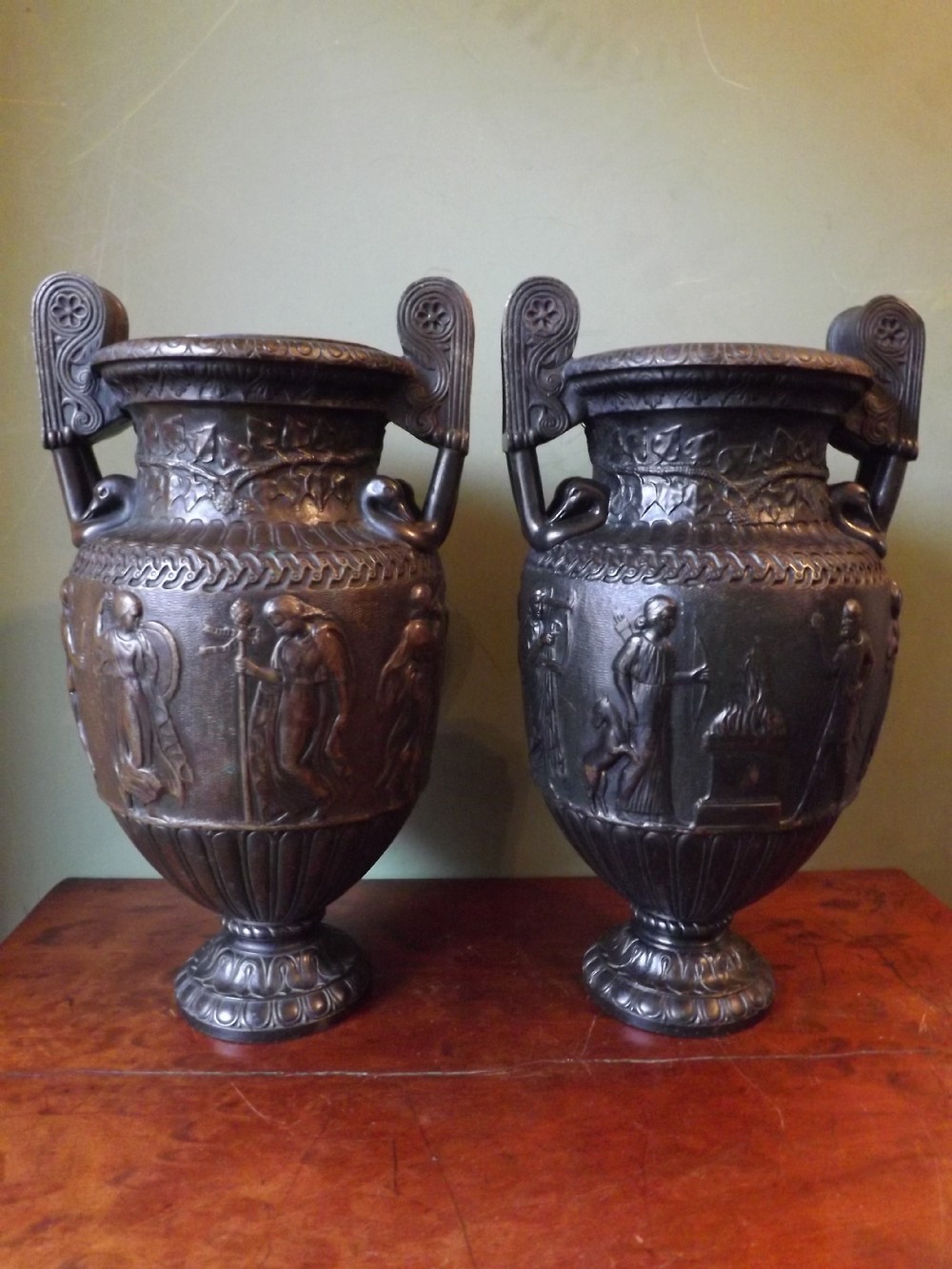 Pair of C19th 'Grand Tour' souvenir bronze vases.