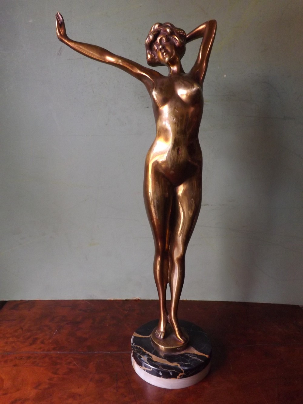 Early C20th Art Deco period gilt-bronze female nude figurine by Paul Philippe.
