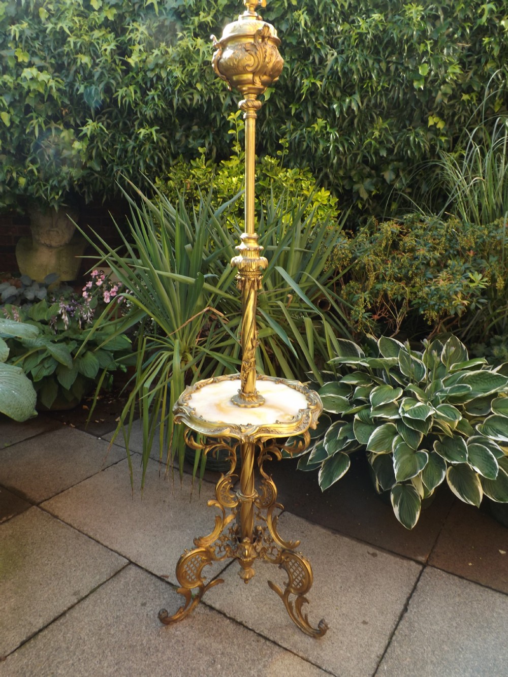 Late C19th gilded brass and onyx standard lamp